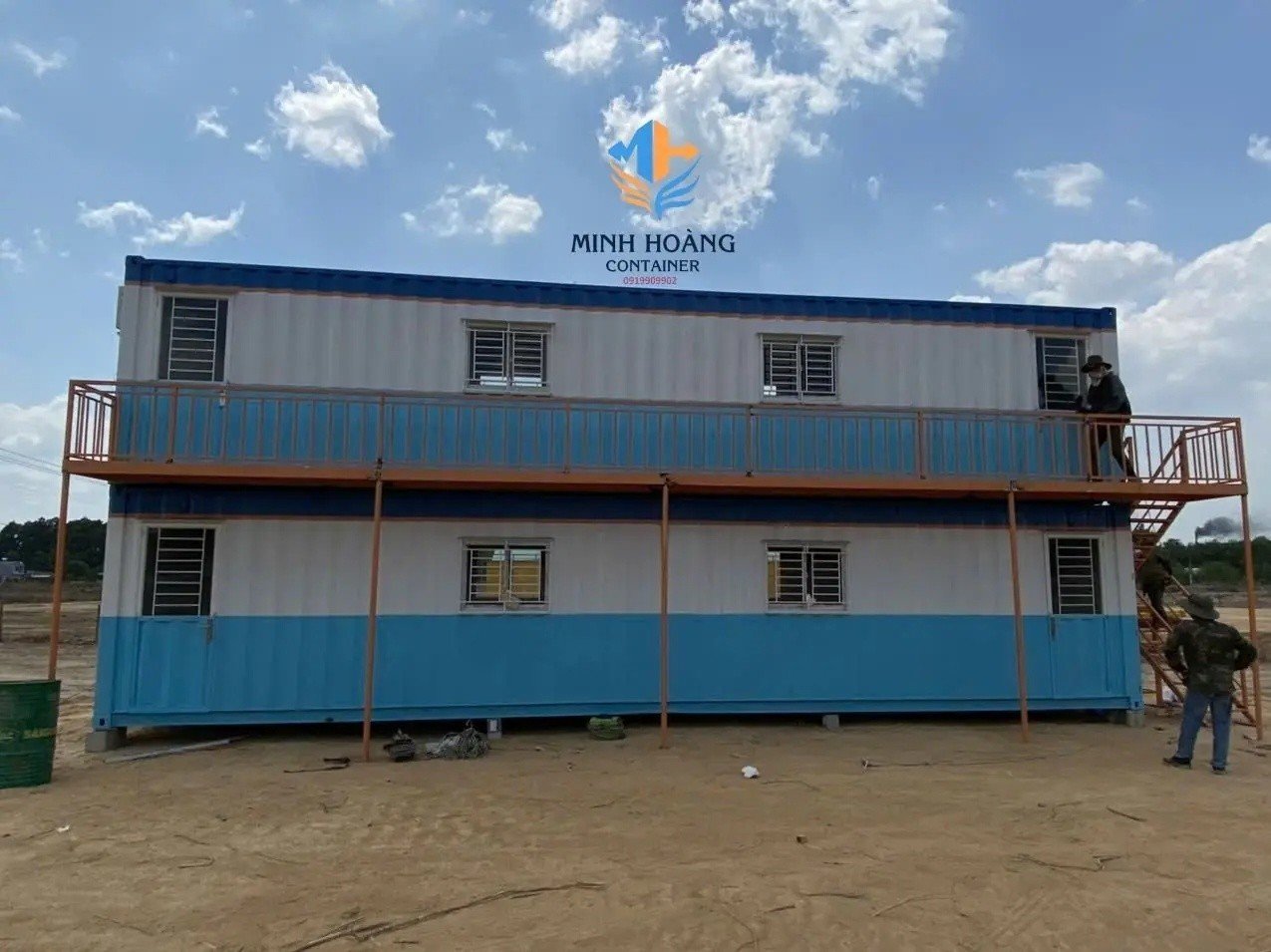 Container Văn Phòng 2x40 Feet 2 Tầng Xanh Dương Trắng